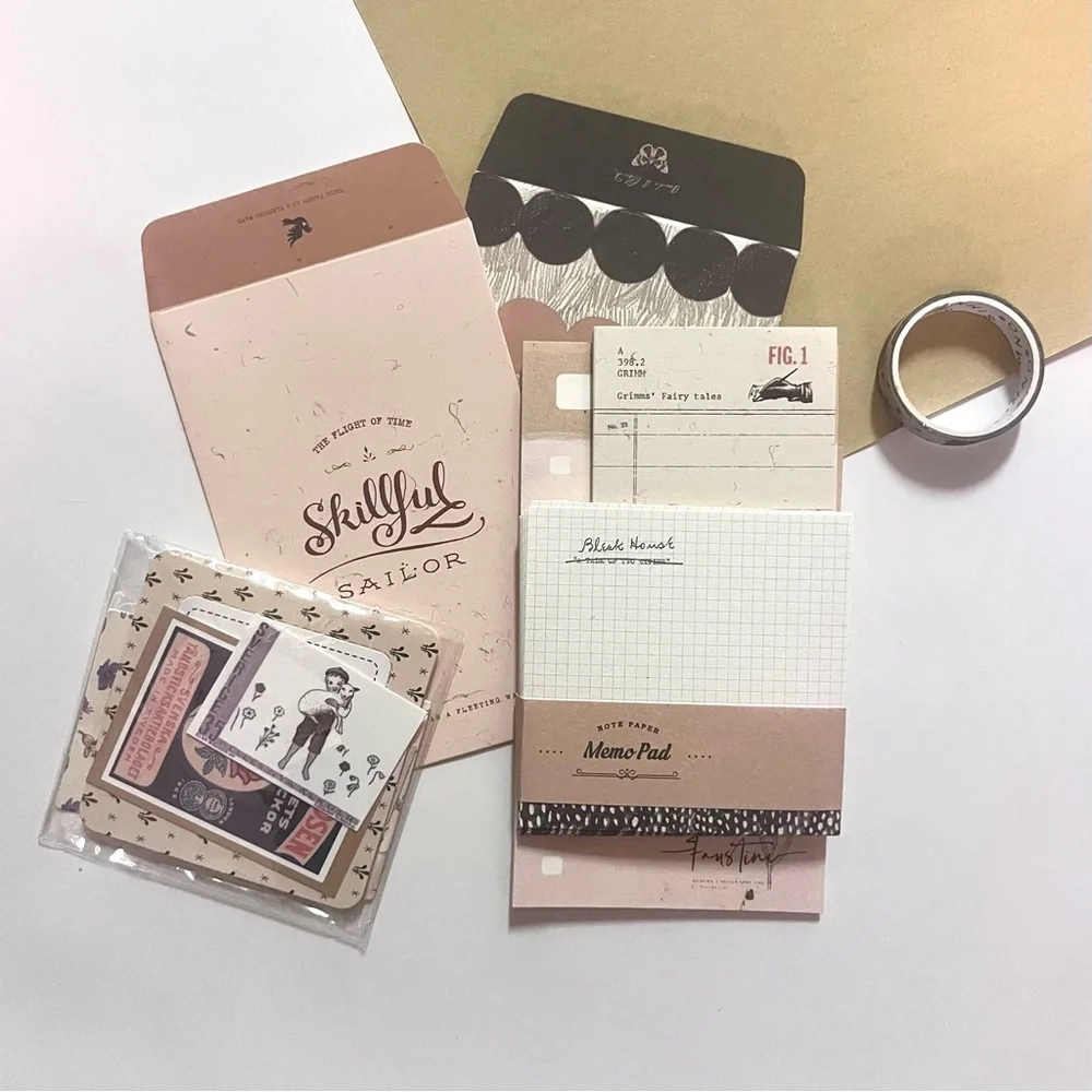 🆕 🎉 vintage minimal retro memo pad junk journal ephemera stationery set